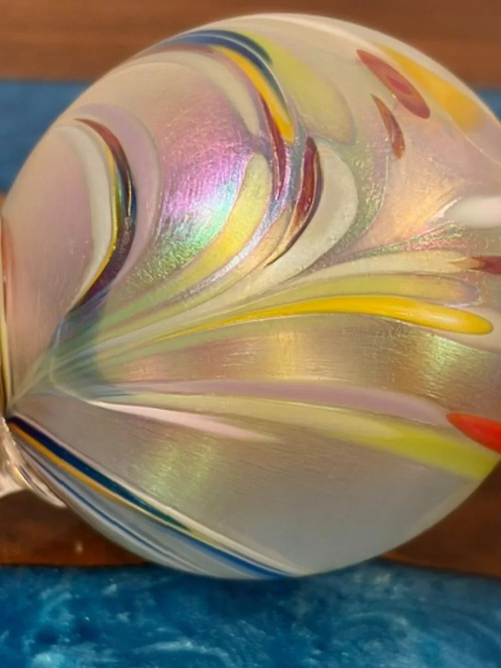 Artisan Hand Blown Multicolor Rainbow Splatter Pulled Swirl Glass Ball Ornament